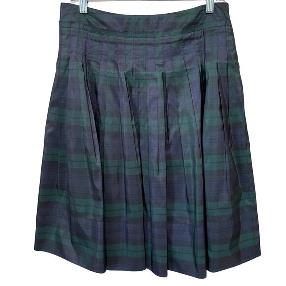 Talbots 100% Silk Pleated Skirt Size 8 Black Watch Tartan Plaid Side Zip Lined - Picture 1 of 8